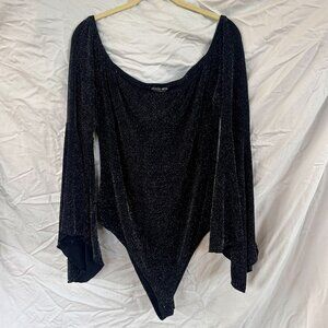 Fashion Nova Dejah Off Shoulder Bodysuit - Black/Silver - Size 2X